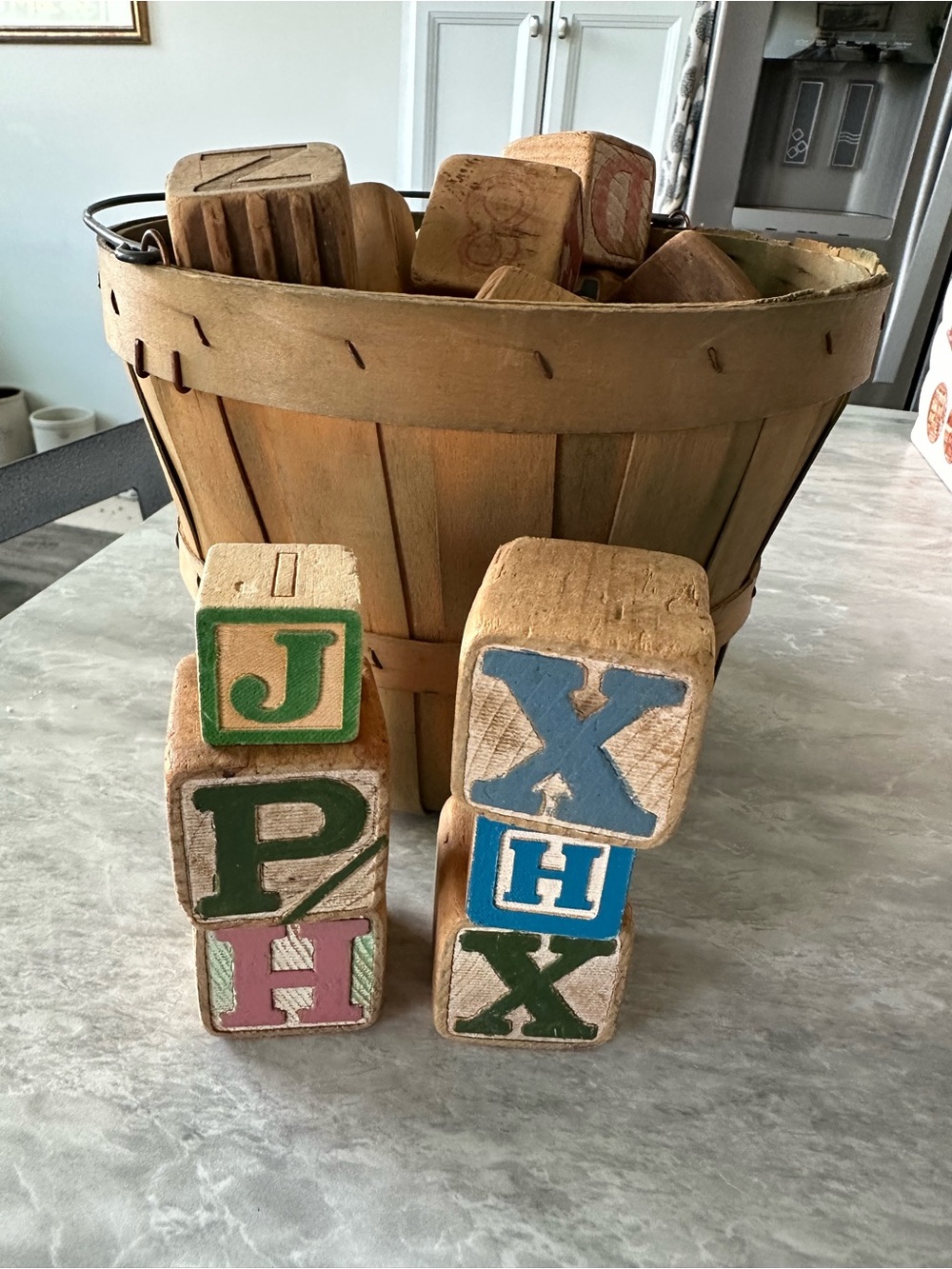 Rustic Wooden Alphabet Blocks Set in Natural and Pastel Colors